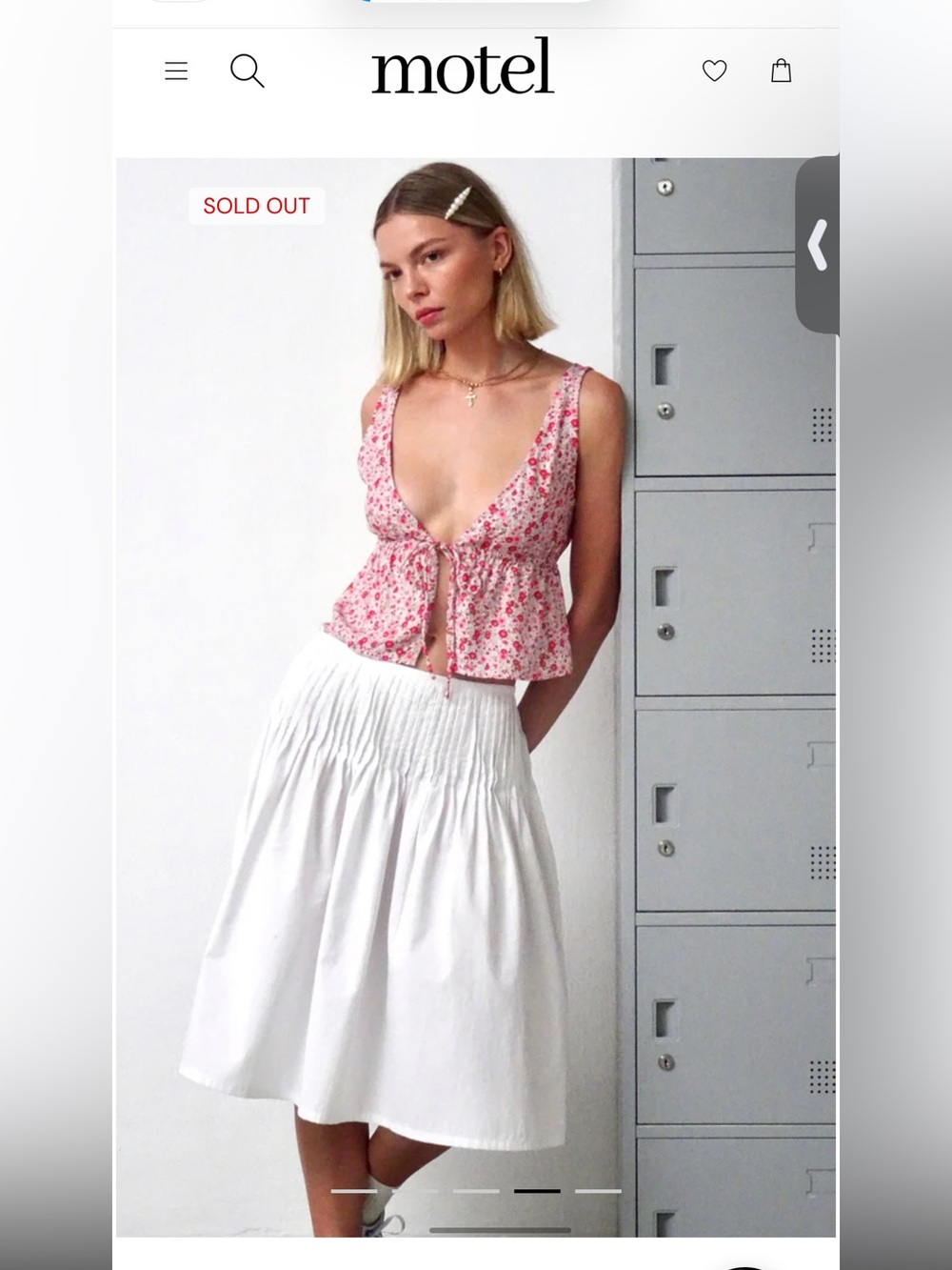 Motel Rocks Asada Pleated Waist Midi Skirt In Poplin Size S